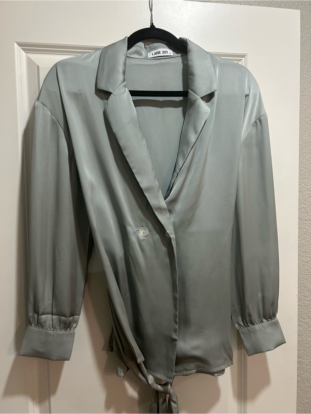 Lane 201 Pale Sage Satin Wrap Blouse